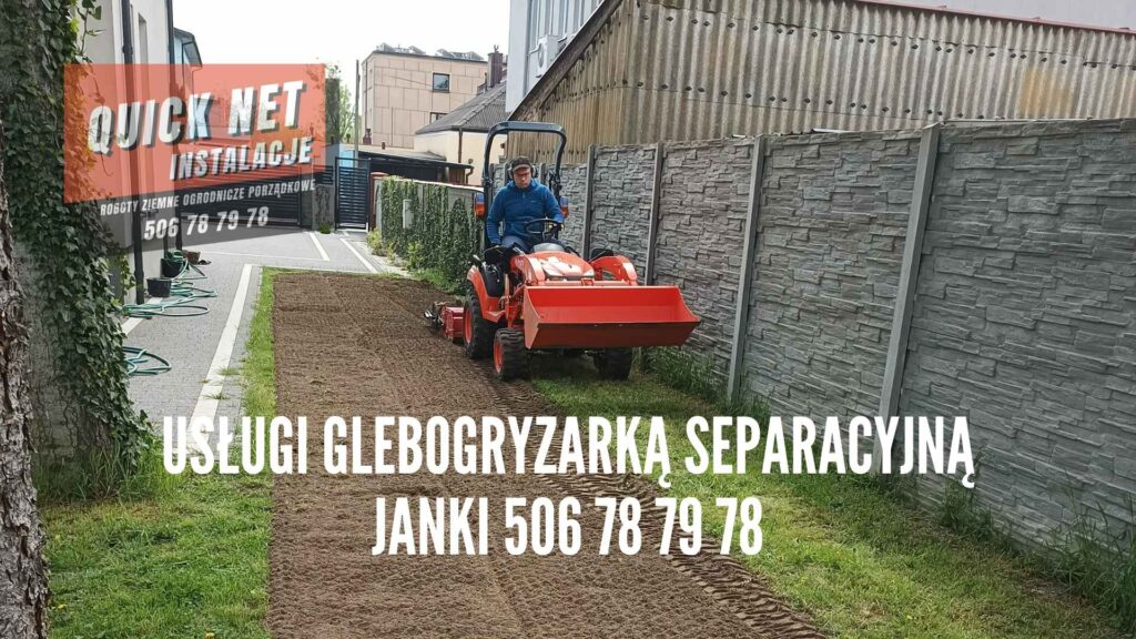 usługi glebogryzarką separacyjną Janki Michałowice wynajem wypożyczenie zakładanie trawnika usługi ogrodnicze mielenie starej trawy naprawa trawnika